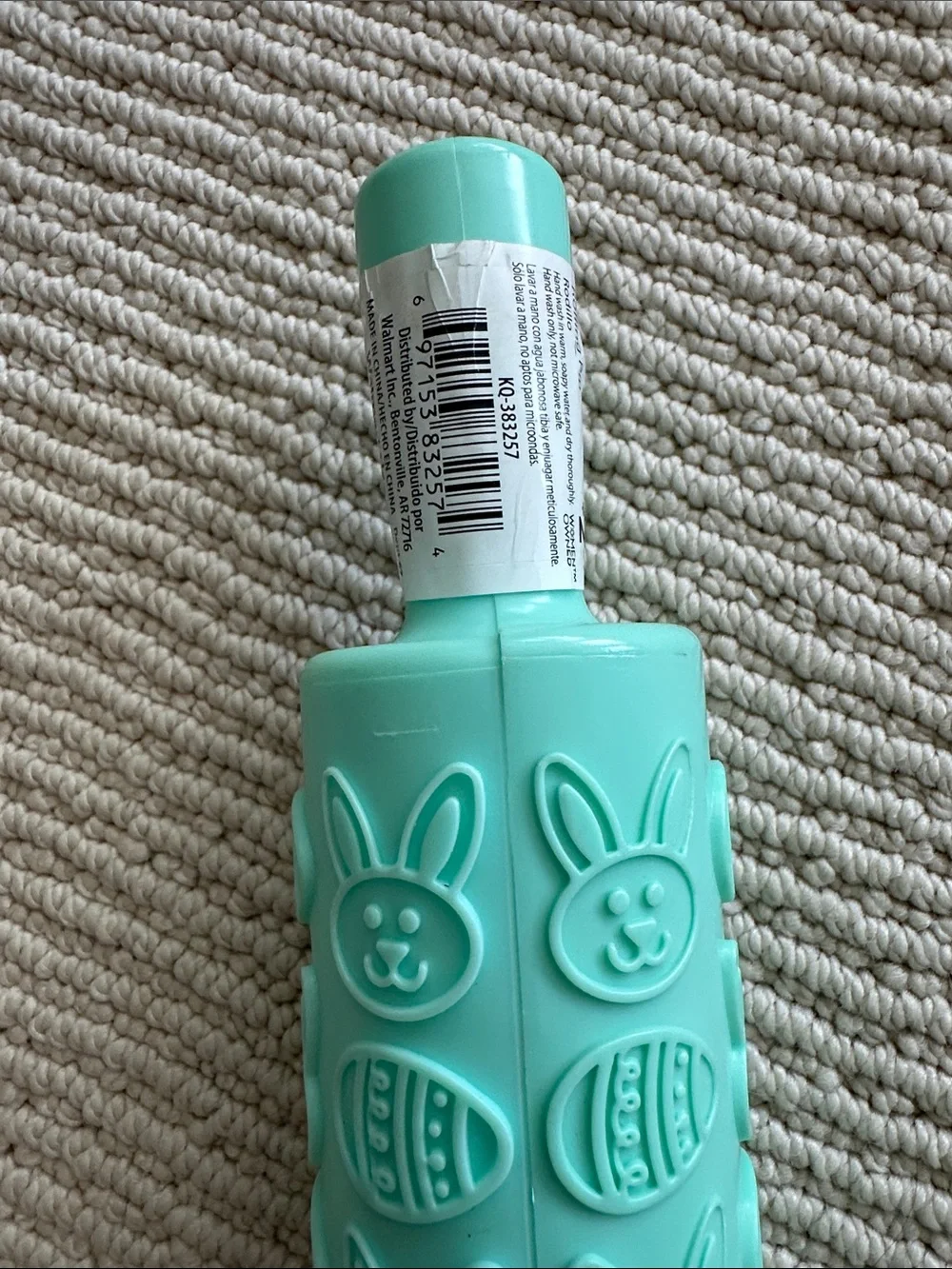 Martha Stewart Mint Green Embossing Rolling Pin with Bunny & Egg Pattern